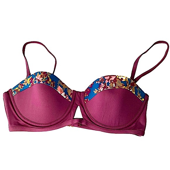 Tavik Maroon & Blue Floral Bikini Top Adjustable Straps New with Tags Size Small - Picture 4 of 16